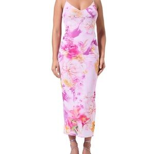AFRM Pink and Purple Floral Midi Dress